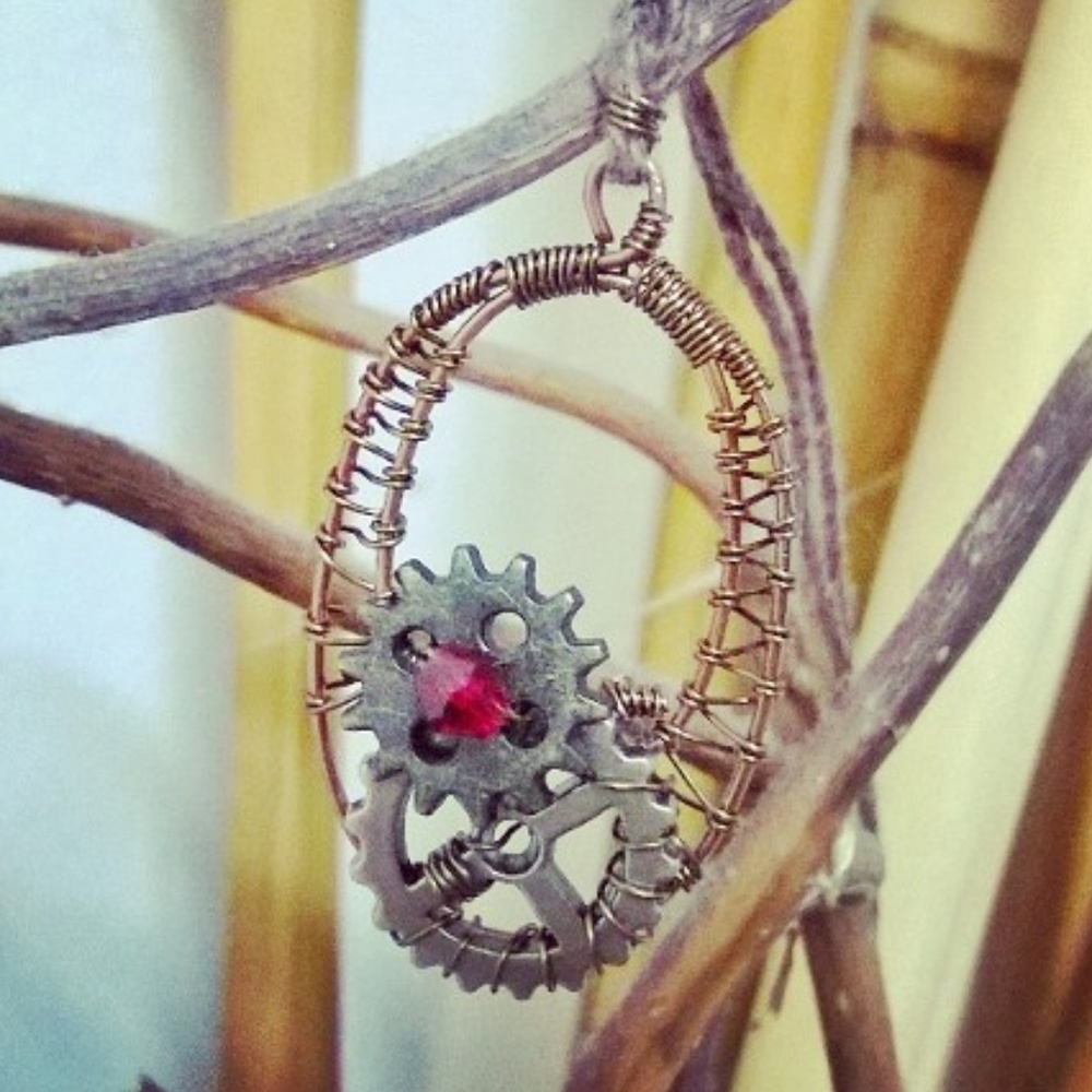 Handmade steampunk wire wrap pedant